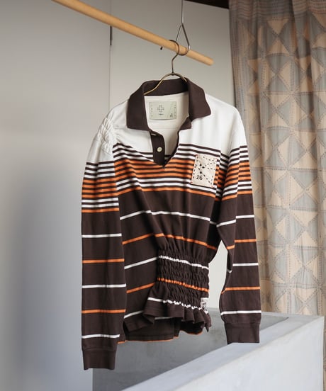 revive rugger shirring shirt -brown×orange-