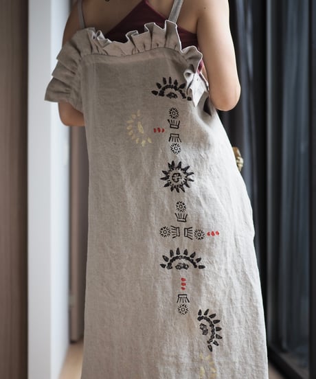 washed linen block print dress