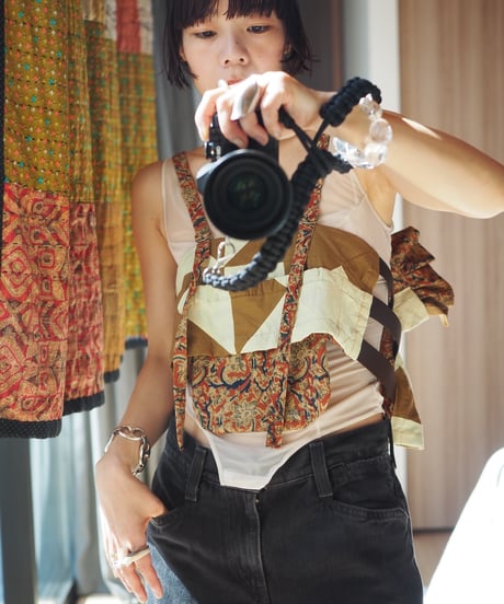 India patchwork flill キャミソール -brown, red-