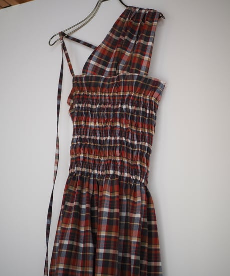 madras check 2way dress -red-