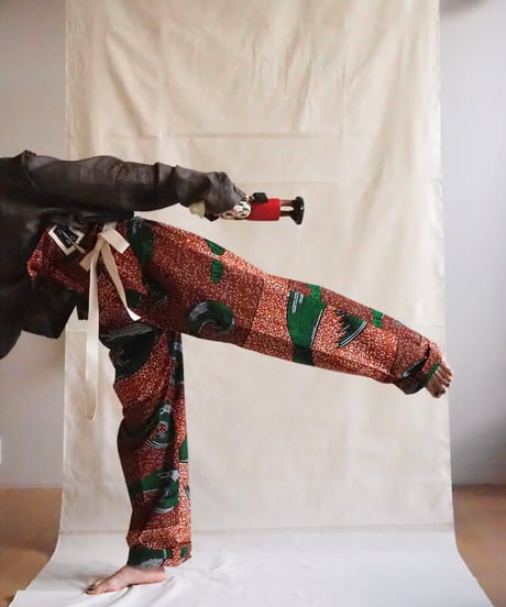 batik tuck pants -red-