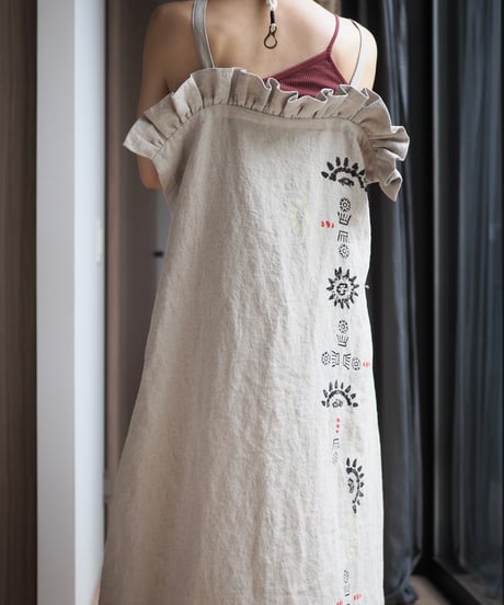 washed linen block print dress