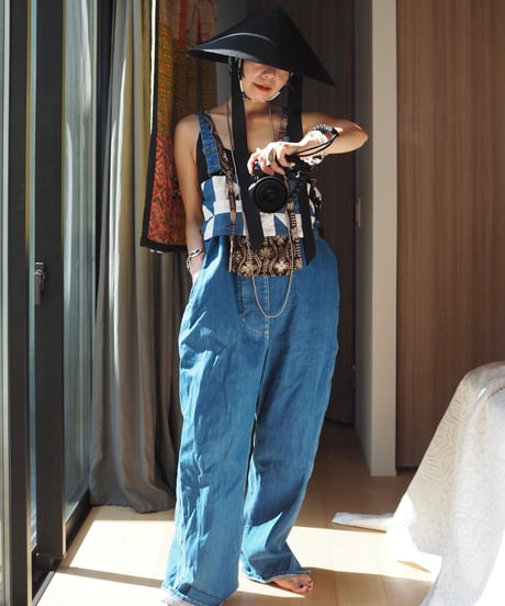 India patchwork flill キャミソール -blue,terracotta-