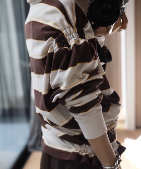 revive rugger shirring shirt -brown-