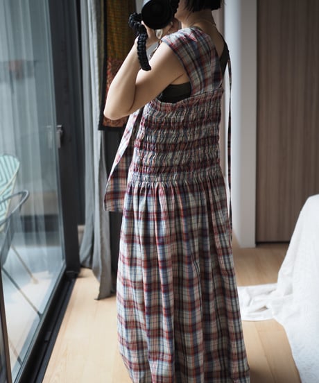 madras check 2way dress -blue-
