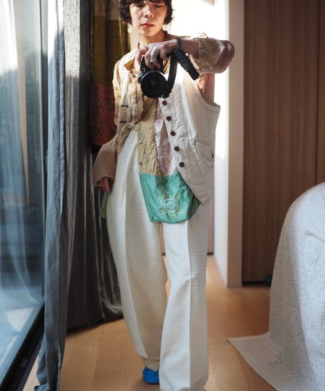 India silk pants -ivory border-