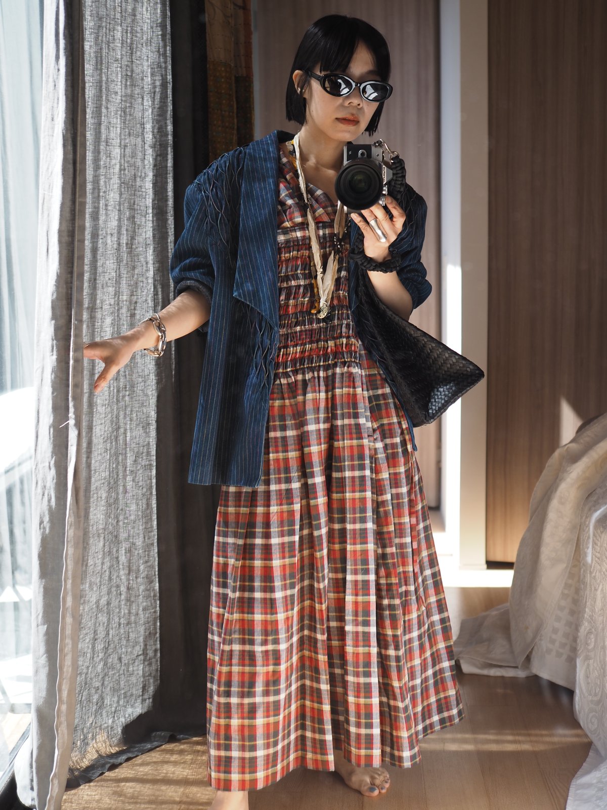 madras check 2way dress -red- | Y.A.Acc