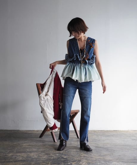 157×Y.A.Acc lots of gathers blouse-INDIGO-