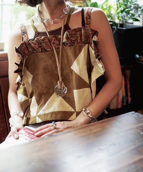 India patchwork flill キャミソール -brown, red-