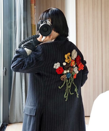 flower appliqué gentle JK NAVY STRIPE