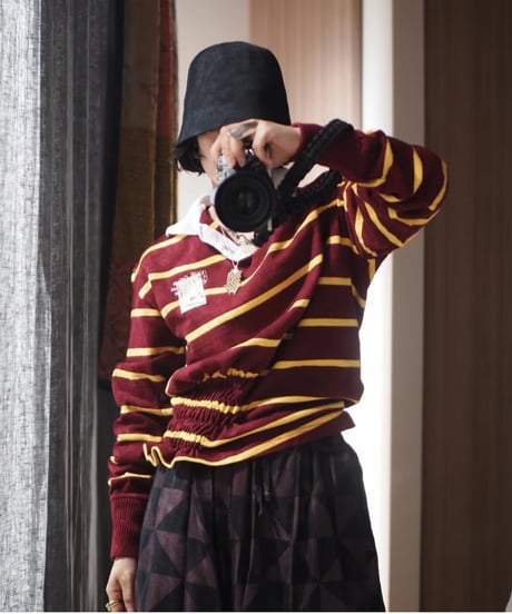 revive rugger shirring shirt -Bordeaux × Yellow-