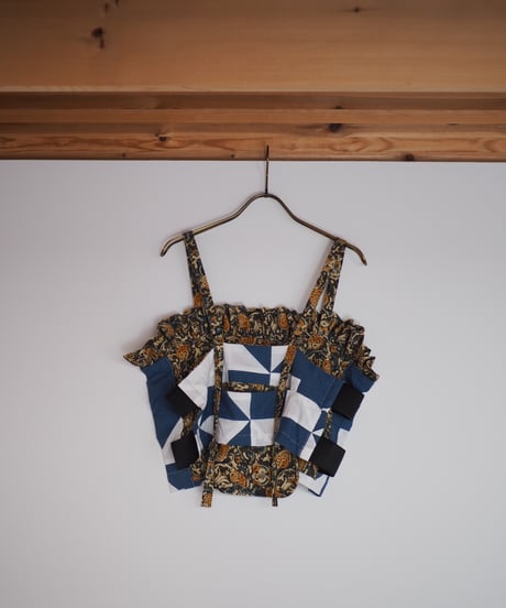India patchwork  flill キャミソール -blue,olive-