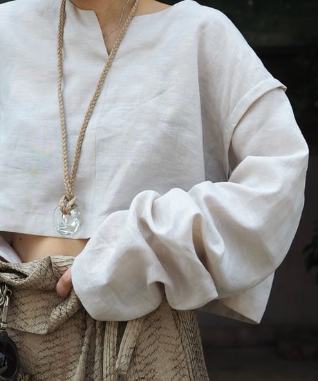 linen short pullover -ivory-