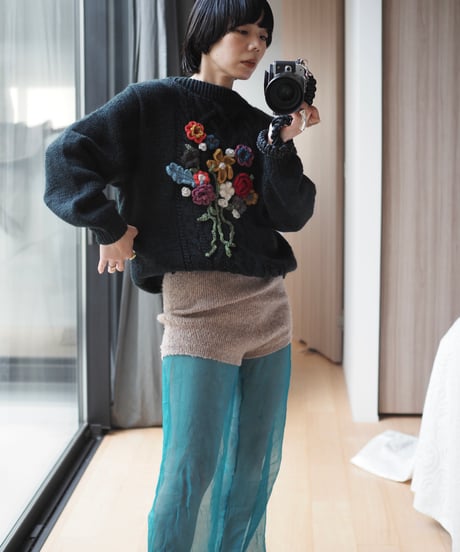 flower appliqué knit DARK GREDN