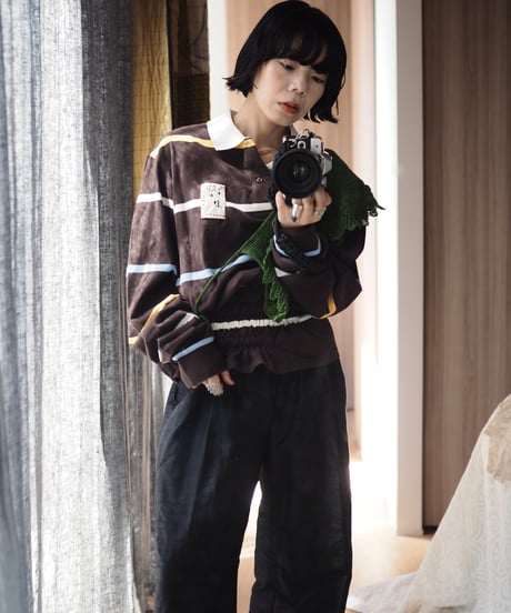 revive rugger shirring shirt -brown-