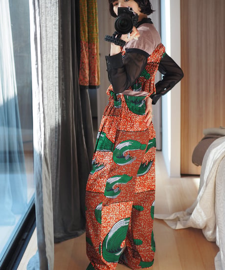 batik tuck pants -red-
