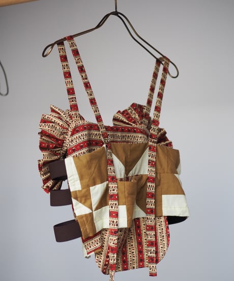 India patchwork flill キャミソール -brown, red-