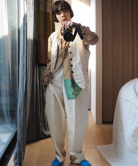 India silk pants -ivory border-