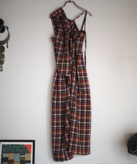 madras check 2way dress -red-