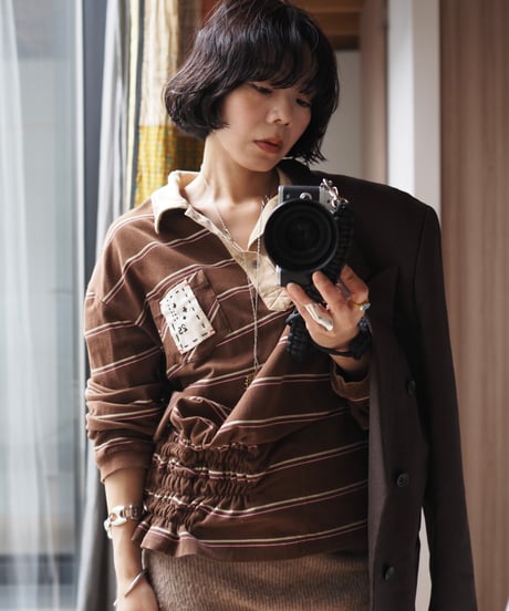 revive rugger shirring shirt -brown-