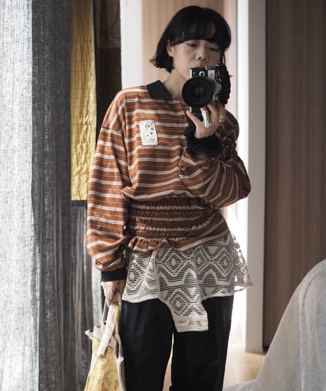 revive rugger shirring shirt -camel-