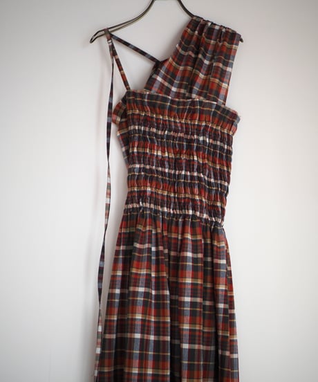 madras check 2way dress -red-
