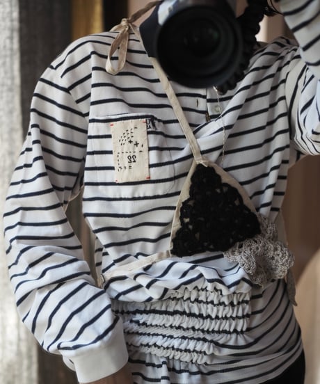 revive rugger shirring shirt -white×navy-