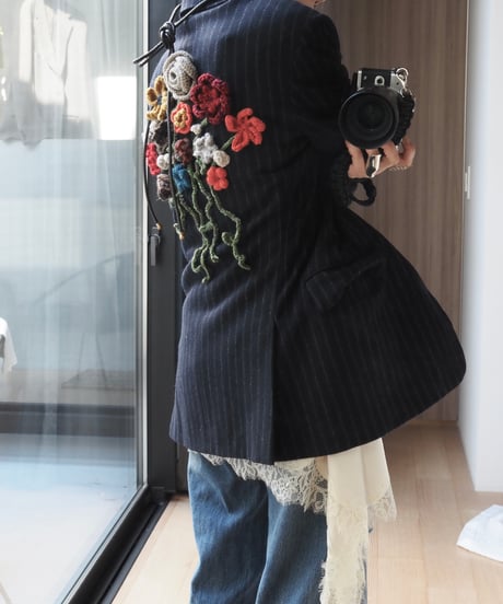 flower appliqué gentle JK NAVY STRIPE