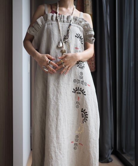 washed linen block print dress