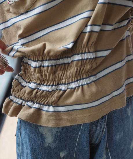 revive rugger shirring shirt -beige-