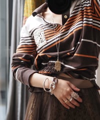 revive rugger shirring shirt -brown×orange-