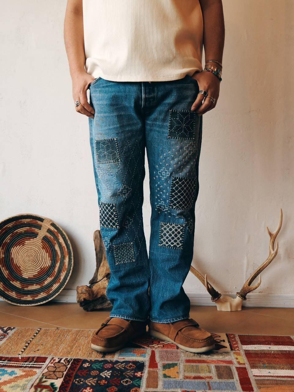 Nasngwam. 『SASHIKO EAZY DENIM PANTS(Mサイズ)』 | S Nasngwam. 『SASHIKO EAZY DENIM PANTS(Mサイズ)』 | S