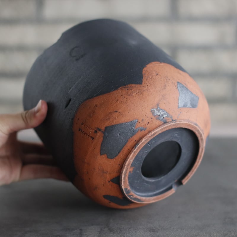 N/OH / コロ鉢-Strokes / Black × Persimmon / L (6号