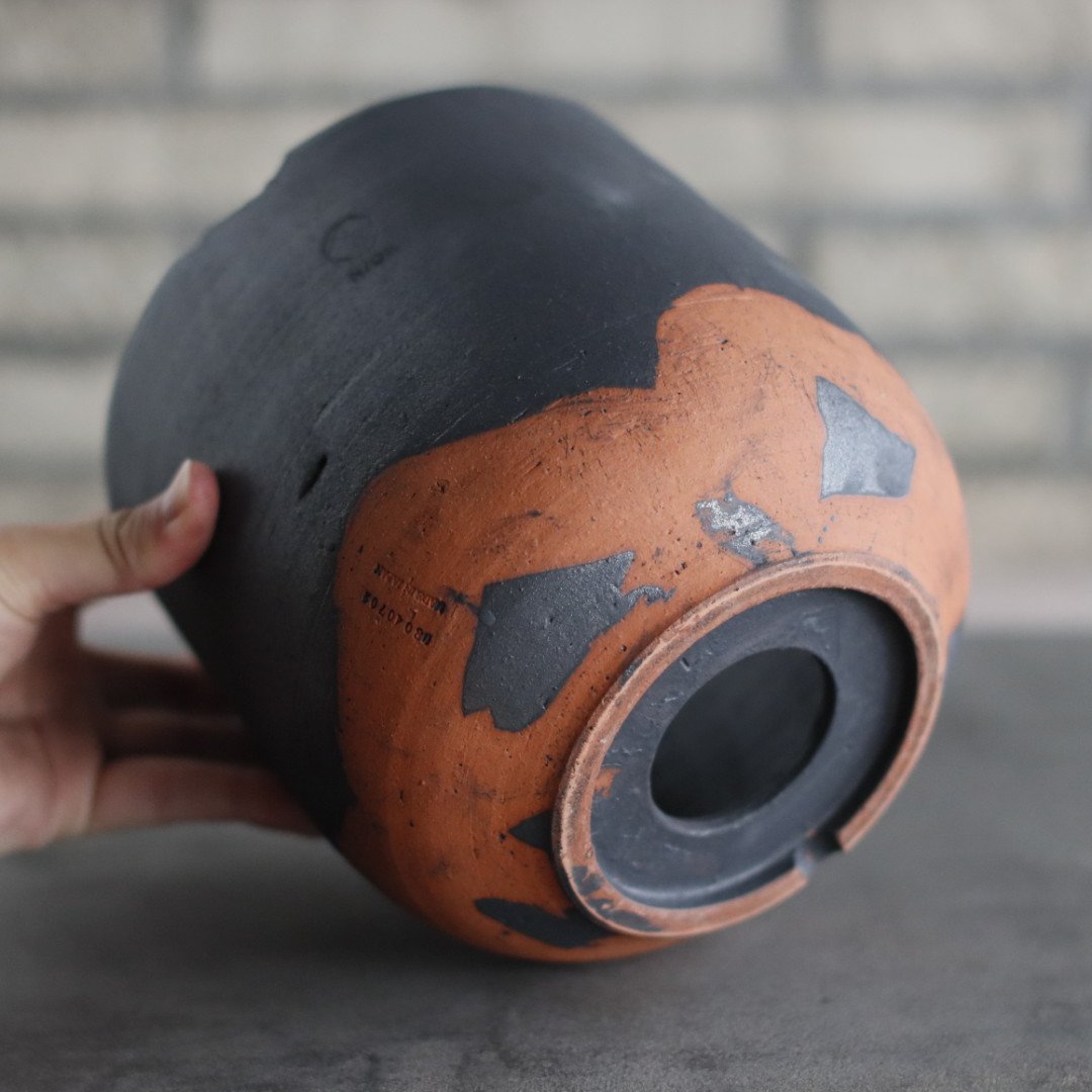 N/OH / コロ鉢-Strokes / Black × Persimmon / L (6号