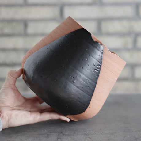N/OH / コロ鉢-Tear Drop / Persimmon × Black / L (6.5号)  no.426-10