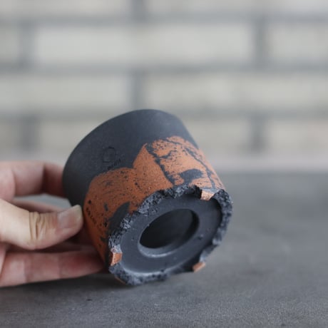 N/OH / コロ鉢-Strokes / Black × Persimmon  / XS (2.5号)   no.503-185