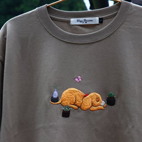 humanity×MENOSYAMA 【poorpatch T-shirt】PUPPYDOG (サンドカーキ)    予約販売