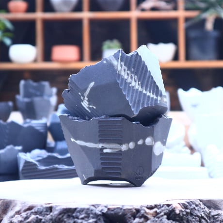 N/OH   澪標  盆栽鉢  SS  /  rich Black  (dripping White)   no.40453