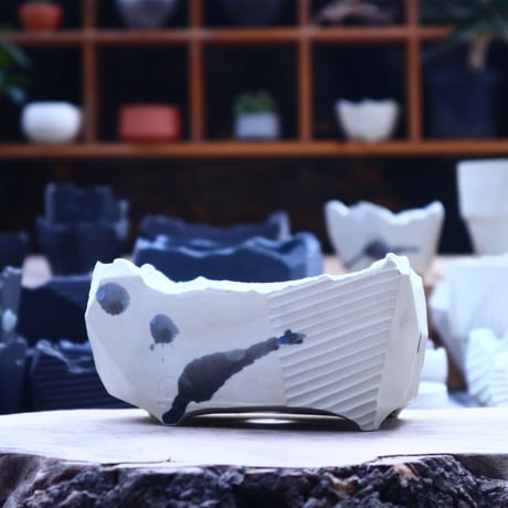 N/OH   澪標   盆栽鉢  S  / matt White (dripping Black)  no.40437