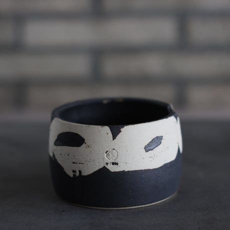 N/OH / コロ鉢-Strokes / Black × White / SS (3.5号)  no.503-275