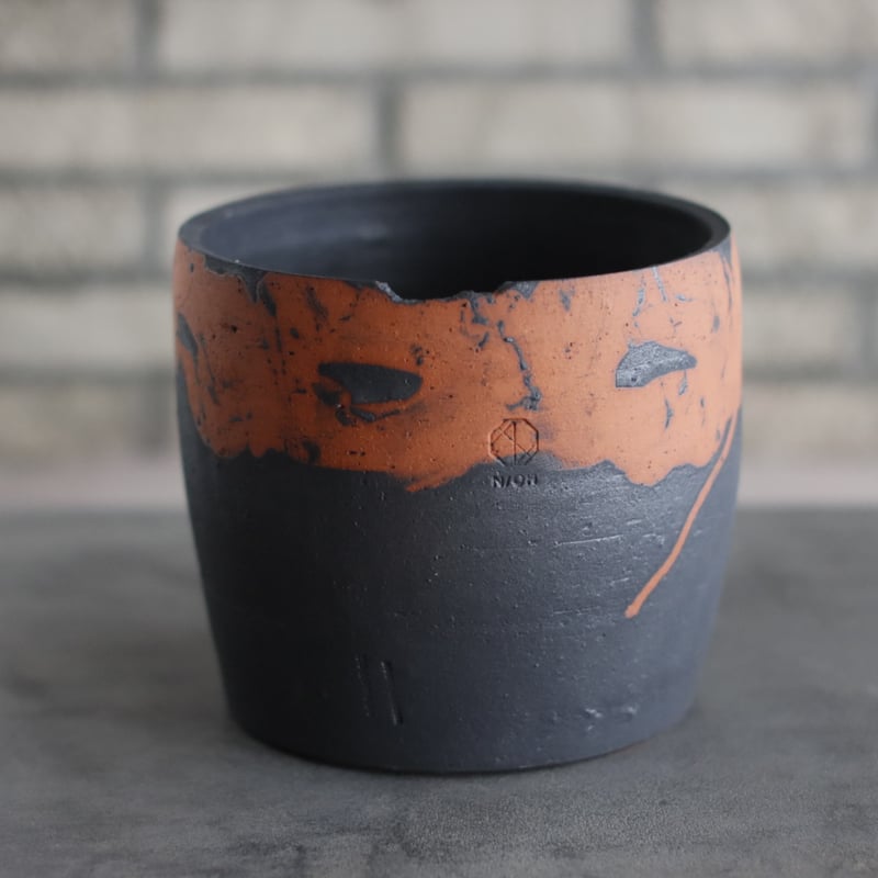 N/OH / コロ鉢-Strokes / Black × Persimmon / L (6号