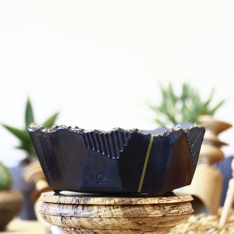 N/OH   澪標  盆栽鉢 / Black + gold line / L   no.611-74