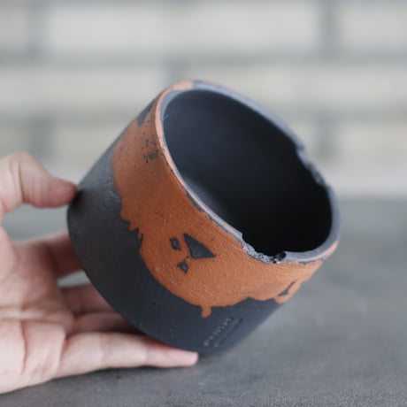 N/OH / コロ鉢-Strokes / Black × Persimmon  / SS (3.5号)   no.503-174