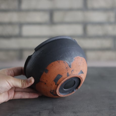 N/OH / コロ鉢-Strokes / Black × Persimmon  / S (5号)   no.503-171