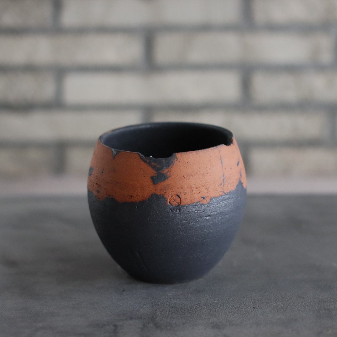N/OH / コロ鉢-Strokes / Black × Persimmon / S (4号
