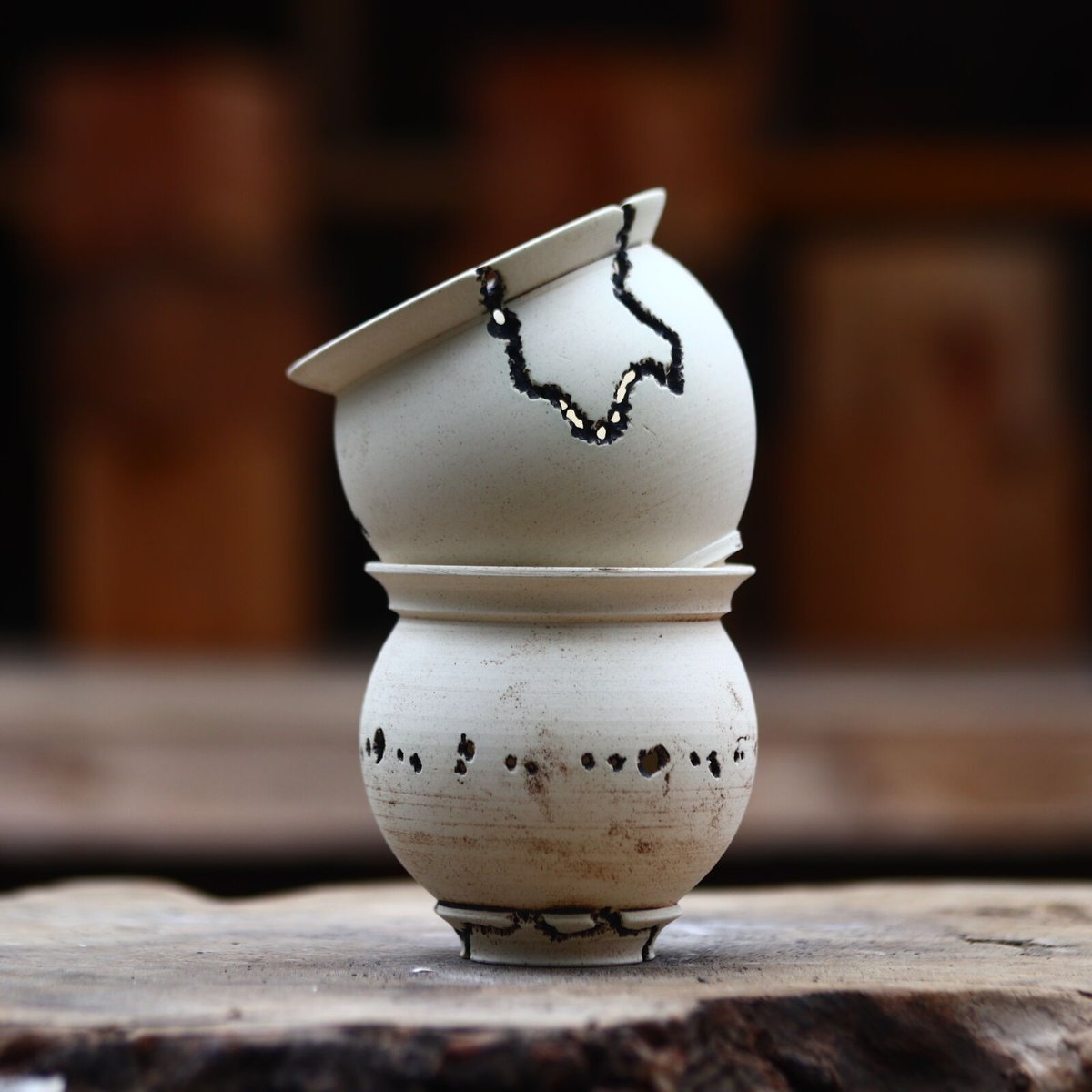 ふぅたけろうポット　ハク たけろうポット/ハク/ムシクイset (マメツボ) no.402-92 | 芽の巣山