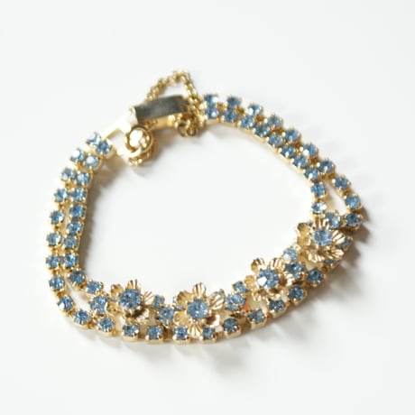 アクアブルー ラインストーン フラワー ブレスレット/ ヴィンテージジュエリー・アクセサリー
