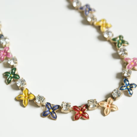 【イギリス買付】Special price【スペシャルプライス】CZECOSLOV.チェコ製 ガラス ラインストーン フラワーエナメル  ネックレス/ ヴィンテージ・アンティークジュエリー