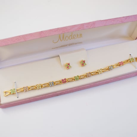 アメリカ買付 MODERN オーストリアクリスタル パステルカラー ブレスレット ピアス セット/ ヴィンテージジュエリー・アクセサリー
