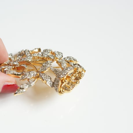 NINA RICCIニナリッチ アネモネ リボン ラインストーン ブローチ / ヴィンテージアクセサリー